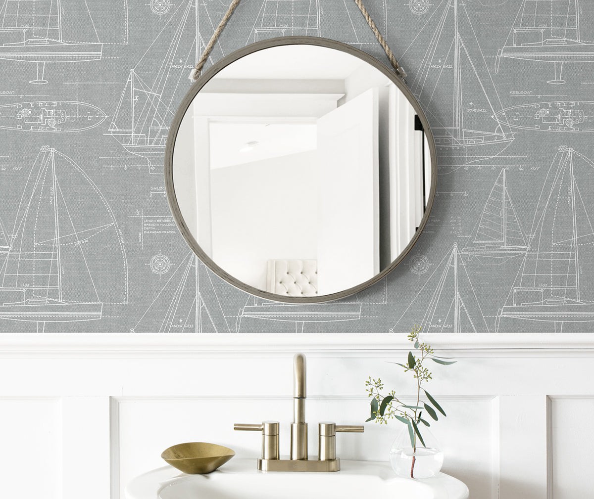 NextWall NextWall Peel & Stick Yacht Club Illustration Coastal Grey Satin  - NW32908