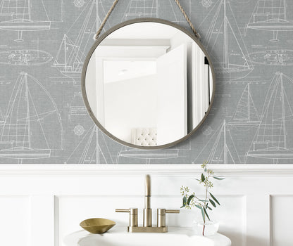 NextWall NextWall Peel & Stick Yacht Club Illustration Coastal Grey Satin  - NW32908