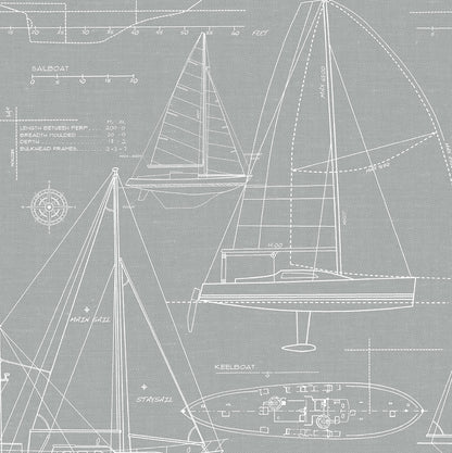 NextWall NextWall Peel & Stick Yacht Club Illustration Coastal Grey Satin  - NW32908