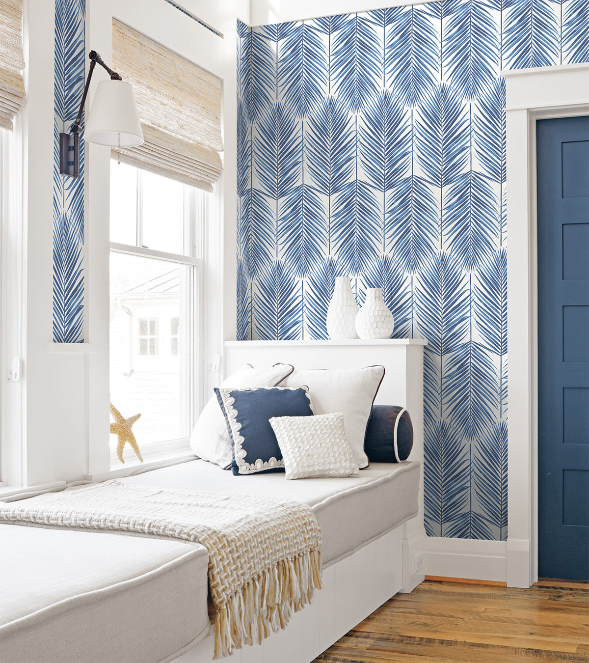 NextWall NextWall Peel & Stick Paradise Palm Botanical Tropical Blue Satin  - NW33002