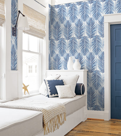 NextWall NextWall Peel & Stick Paradise Palm Botanical Tropical Blue Satin  - NW33002