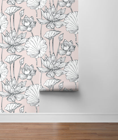 NextWall NextWall Peel & Stick Lotus Floral Floral Contemporary Pink Satin  - NW33101