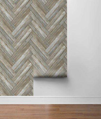 NextWall NextWall Peel & Stick Chevron Wood Wood Rustic Brown Satin  - NW33308