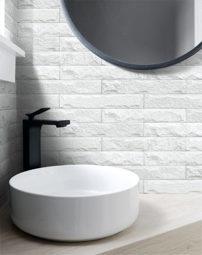 NextWall NextWall Peel & Stick Limestone Brick Stone Contemporary White Satin  - NW34400
