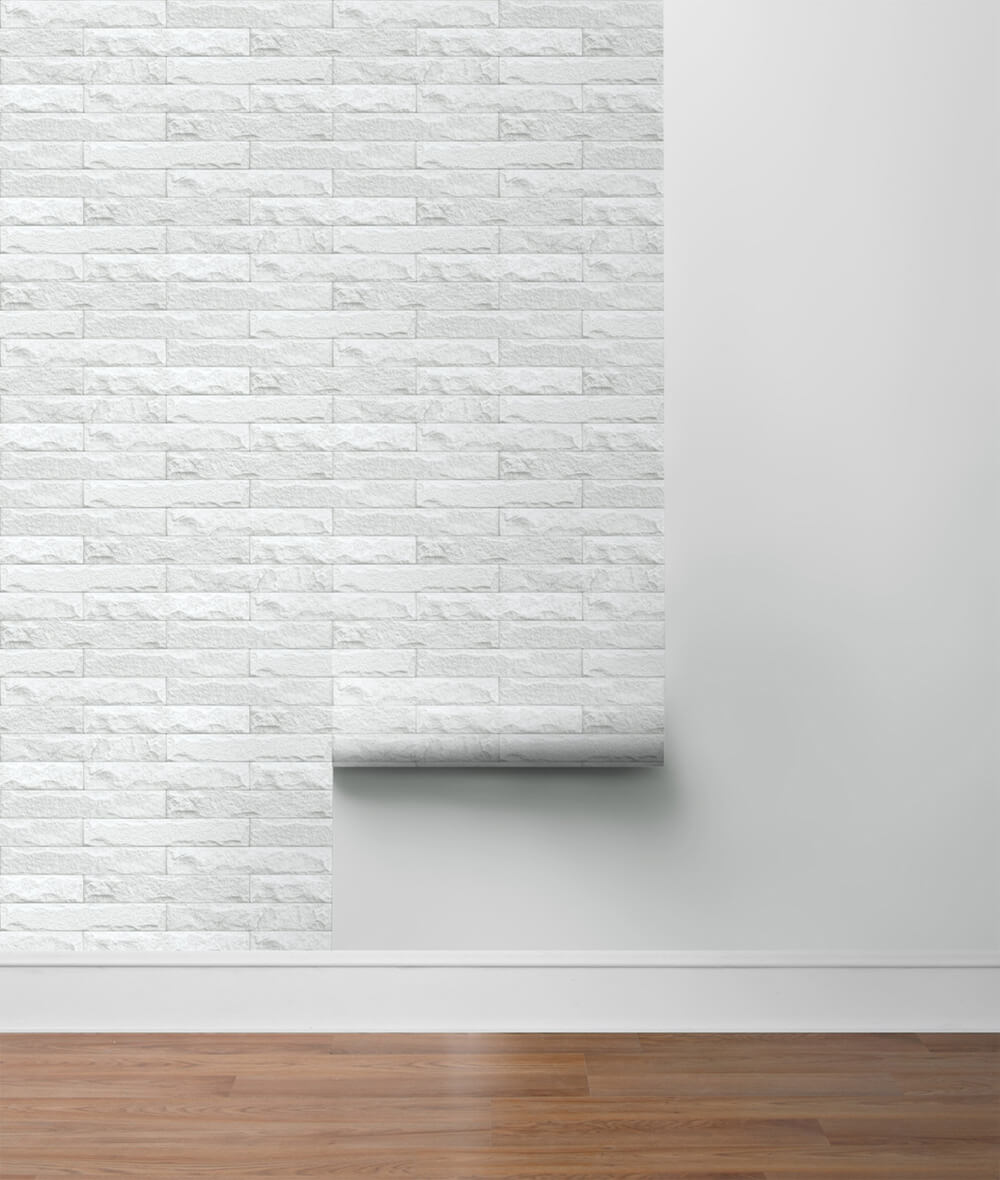 NextWall NextWall Peel & Stick Limestone Brick Stone Contemporary White Satin  - NW34400