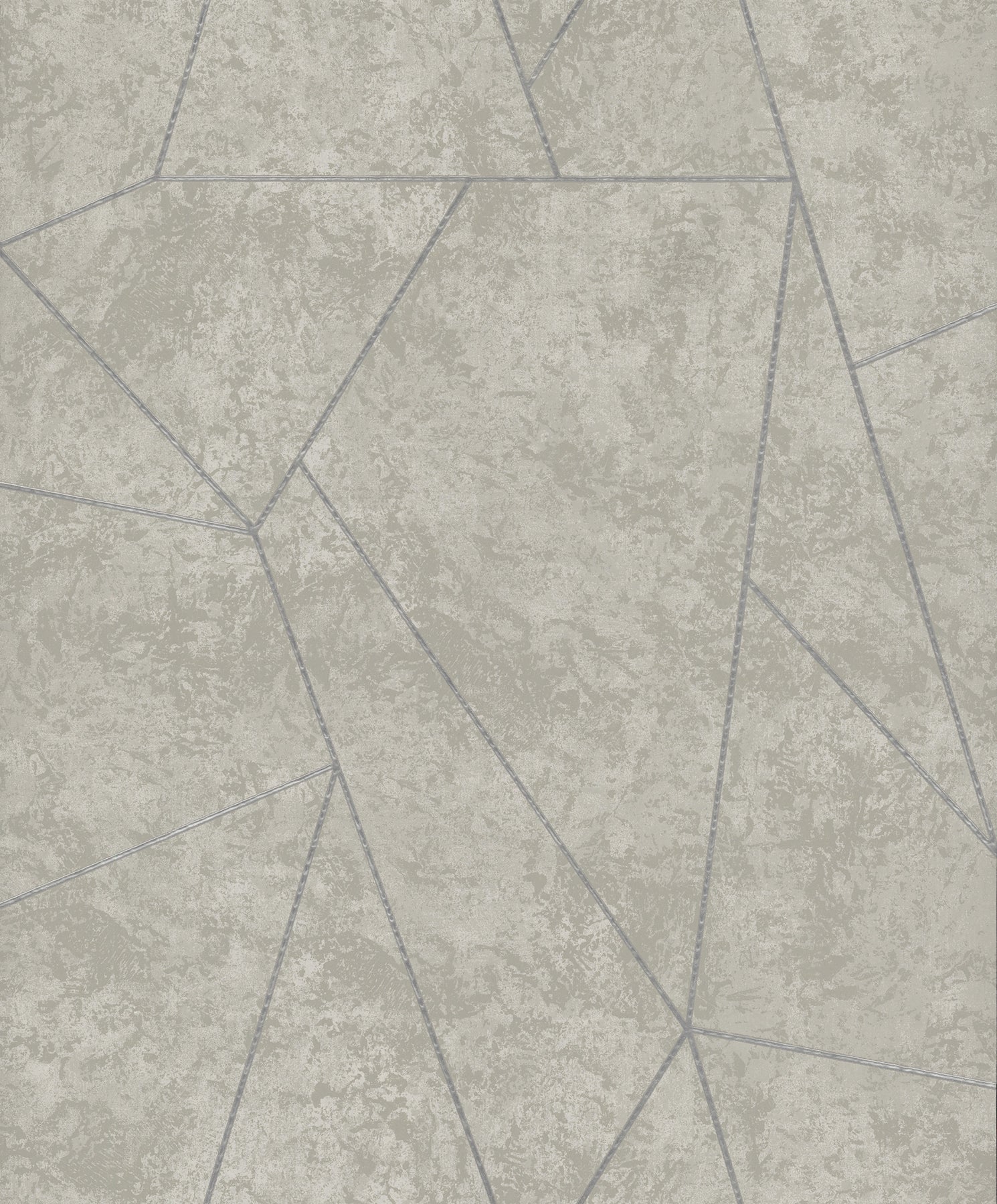 Beige textured wallpaper with thin blue-gray geometric polygon lines.