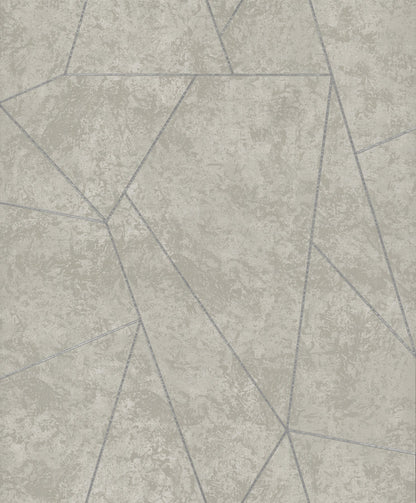 Beige textured wallpaper with thin blue-gray geometric polygon lines.
