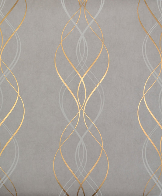 York Wallcoverings York Wallcoverings Aurora Grey and Gold Wallpaper  Metallics Greys   - NW3550