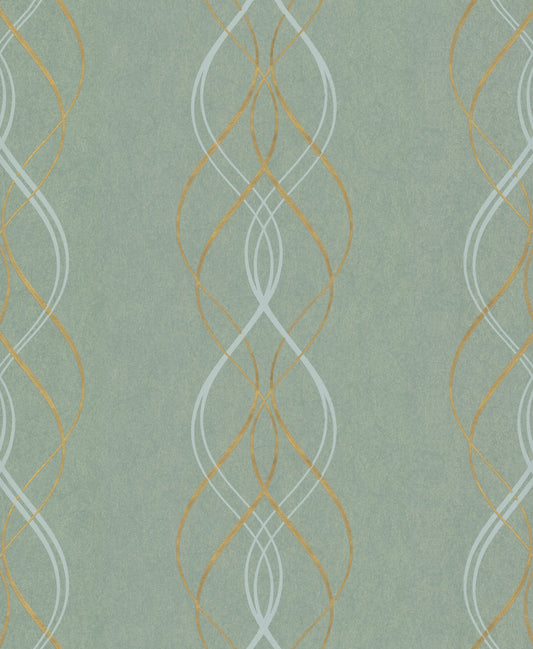 York Wallcoverings Antonina Vella Aurora Blue and Gold Wallpaper  Metallics Blues   - NW3551