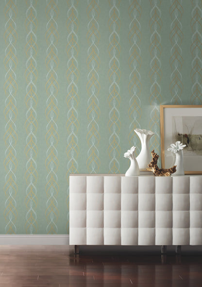 York Wallcoverings Antonina Vella Aurora Blue and Gold Wallpaper  Metallics Blues   - NW3551
