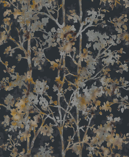 York Wallcoverings Antonina Vella Shimmering Foliage Black Wallpaper  Botanical Blacks   - NW3580