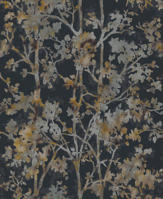 York Wallcoverings Antonina Vella Shimmering Foliage Black Wallpaper  Botanical Blacks   - NW3580