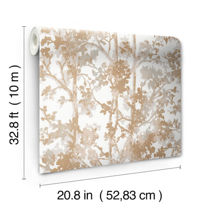 York Wallcoverings Antonina Vella Modern Metals Shimmering Foliage White and Gold Wallpaper  Botanical Whites and Off-Whites   - NW3583