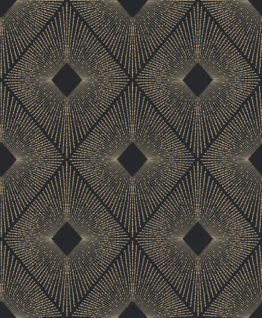 York Wallcoverings Antonina Vella Harlowe Black and Gold Wallpaper  Geometrics Blacks   - NW3593