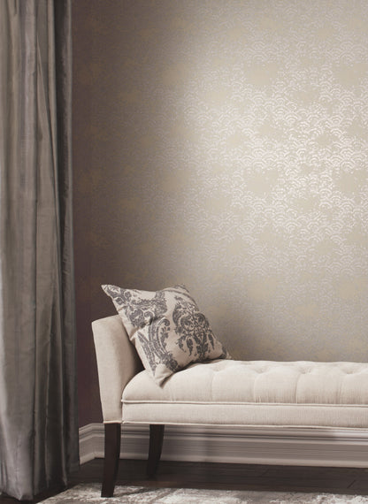 York Wallcoverings Antonina Vella Eclipse Khaki and Silver Wallpaper  Metallics Neutrals   - NW3599