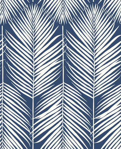 Palm silhouette peel & stick wallpaper in botanical tropical blue satin NW39802