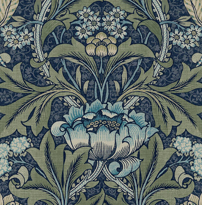 Acanthus Floral wallpaper, Vintage Blue Satin - NW41512