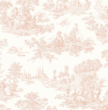 Chateau Toile peel & stick wallpaper in traditional pink satin, NW43301