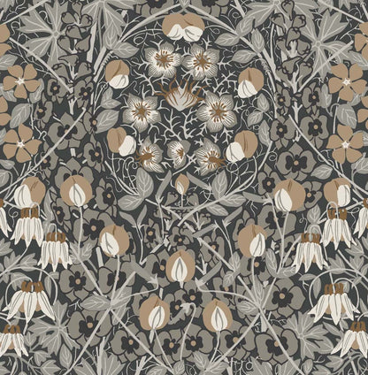 Tulip Garden floral wallpaper peel-&-stick grey satin NW43805