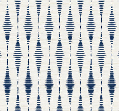 Striped Ikat Peel and Stick Wallpaper in Navy Blue and Linen featuring a classic geometric ikat stripe pattern. Removable wallpaper with elegant navy tones ideal for accent walls, living rooms, bedrooms, home offices, coastal interiors, modern spaces, and renter-friendly home decorating.