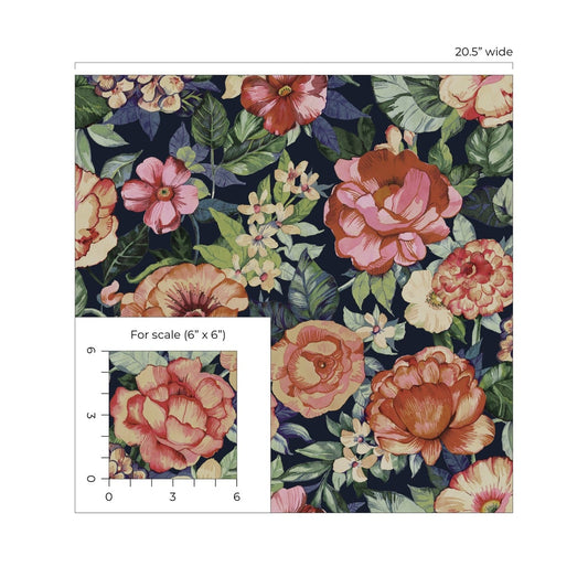 NextWall NextWall Peel & Stick Watercolor Floral Garden Floral Transitional Brown Semi-Gloss Sidewall - NW52926