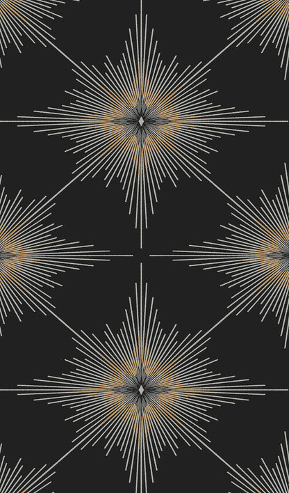 Peel-and-stick geometric black matte wallpaper.