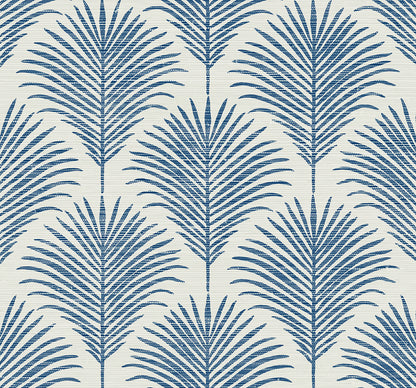 Grassland Palm botanical coastal blue matte peel & stick wallpaper NW53802