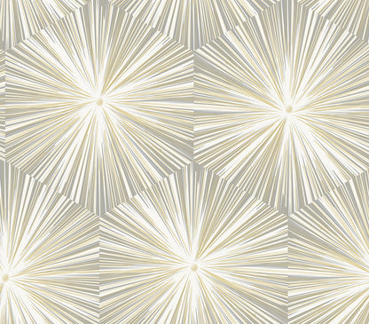 Hex starburst geometric wallpaper in grey metallic, peel & stick - NW55008