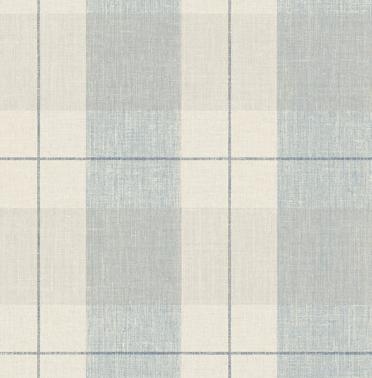 NextWall NextWall Peel & Stick Lenox Hill Plaid Plaid Transitional Blue Satin Sidewall - NW56902