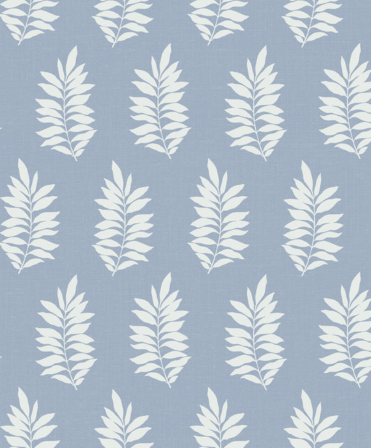 NextWall NextWall Peel & Stick Pinnate Leaf Silhouette Botanical Coastal Blue Matte Sidewall - NW57202