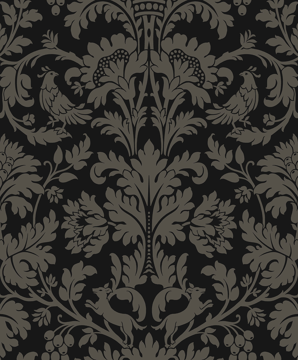 NextWall NextWall Peel & Stick Ansel Damask Damask Vintage Black Matte Sidewall - NW57710