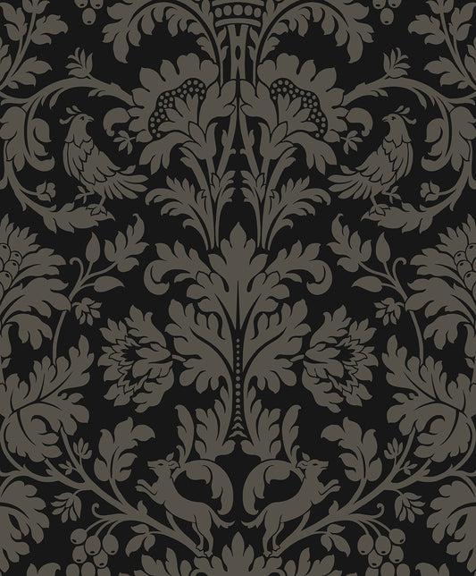 NextWall NextWall Peel & Stick Ansel Damask Damask Vintage Black Matte Sidewall - NW57710