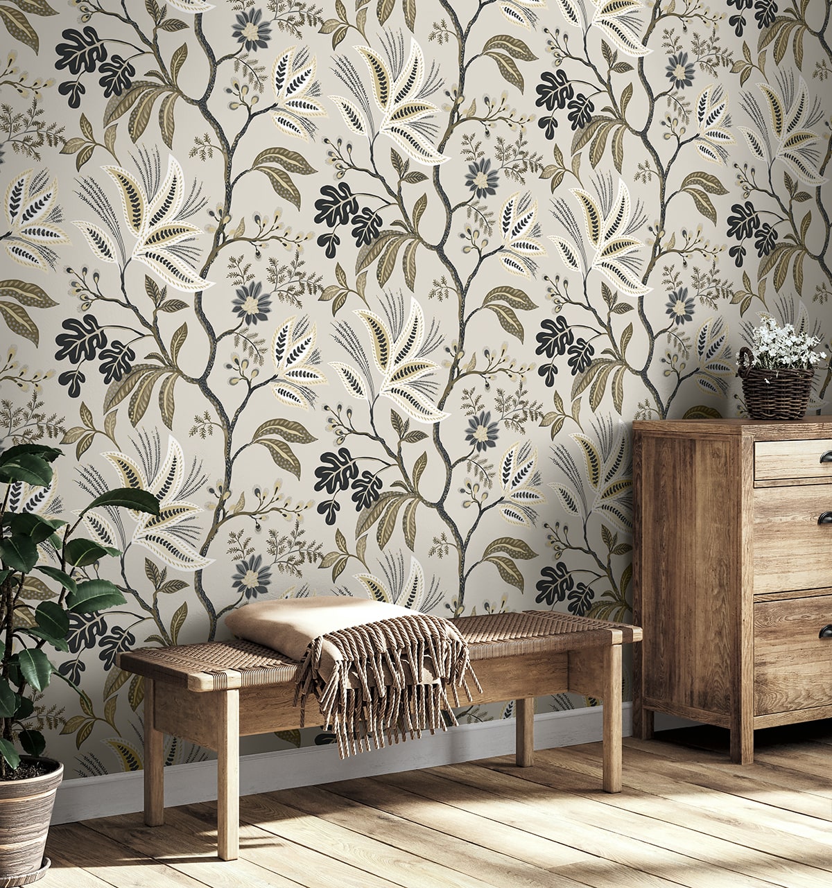 NextWall  Forest Flourish Botanical Contemporary Grey   - NW57908