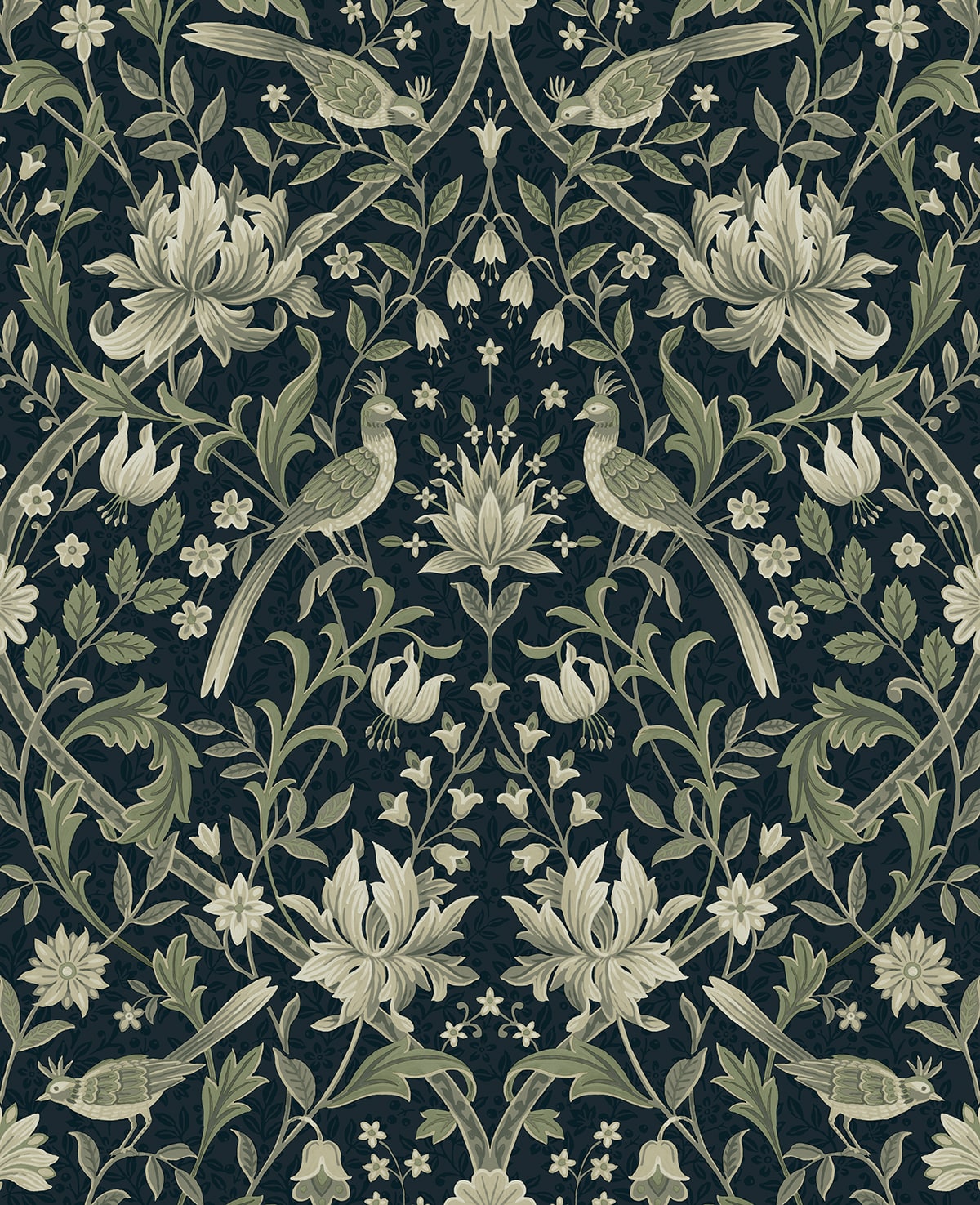 NextWall NextWall Peel & Stick Vintage Bird Ogee Botanical Vintage Blue   - NW58302