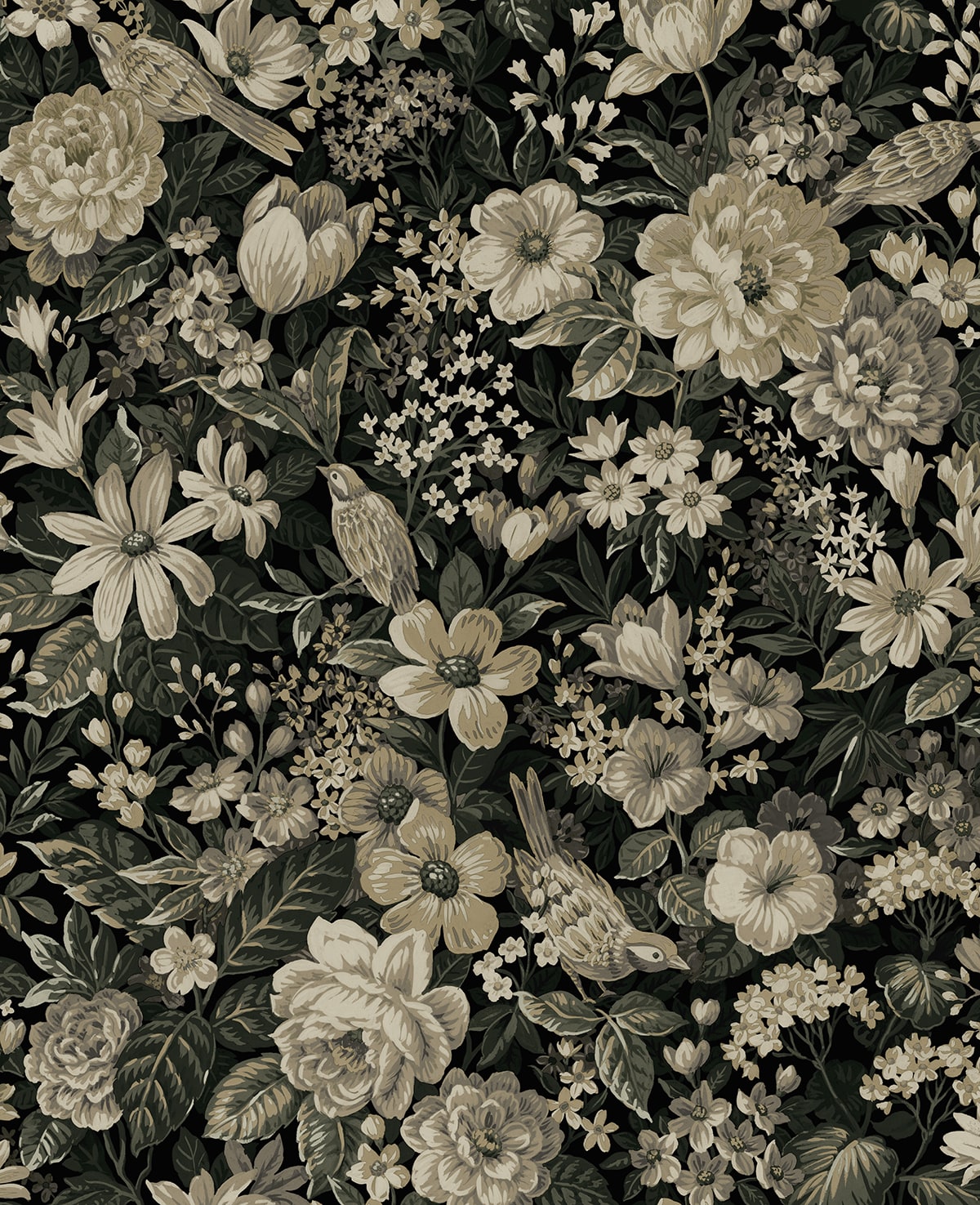 NextWall NextWall Peel & Stick Vintage Bird Garden Botanical Vintage Black   - NW58500