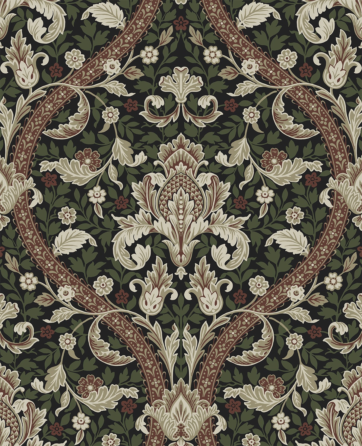 NextWall NextWall Peel & Stick Acanthus Ogee Botanical Vintage Black   - NW59001