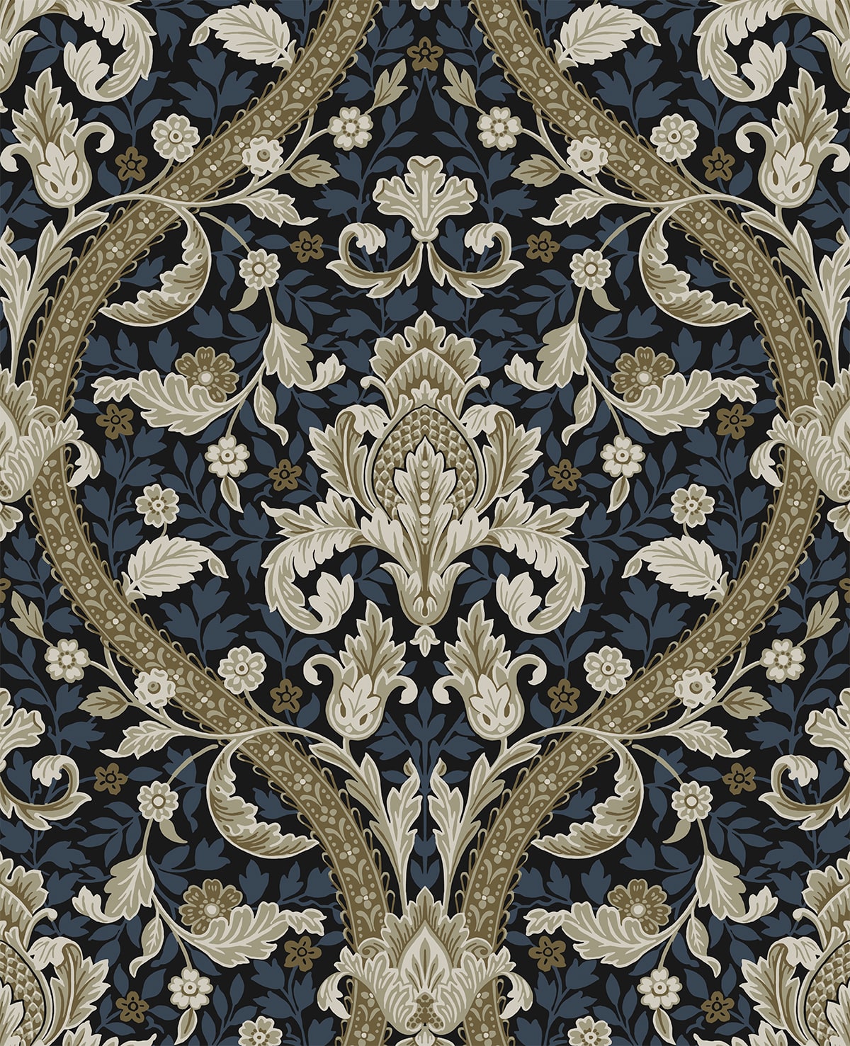 NextWall NextWall Peel & Stick Acanthus Ogee Botanical Vintage Blue   - NW59002
