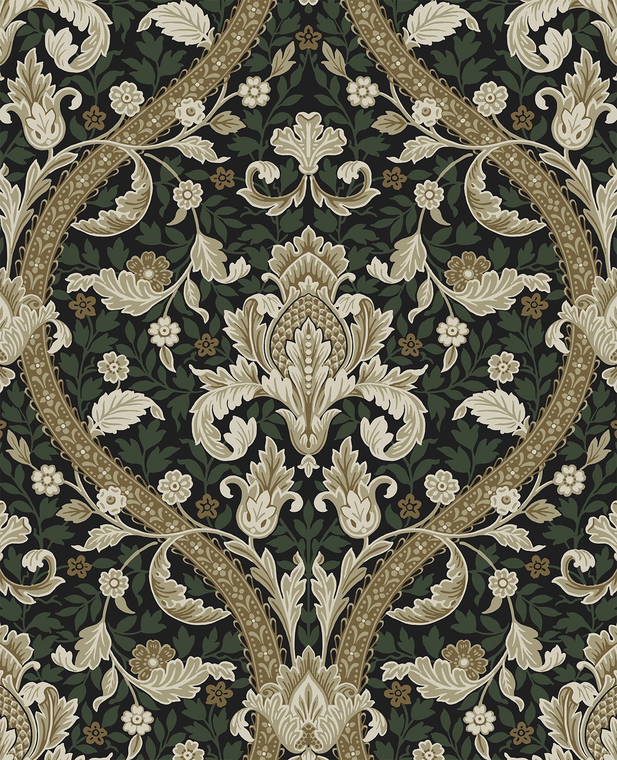 NextWall NextWall Peel & Stick Acanthus Ogee Botanical Vintage Black   - NW59004