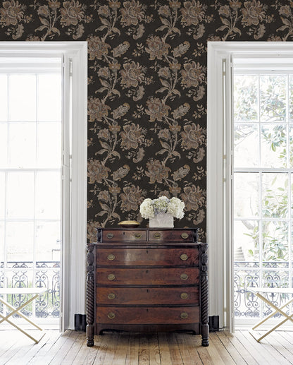 NextWall  Anelda Jacobean Floral Vintage Black   - NW59100