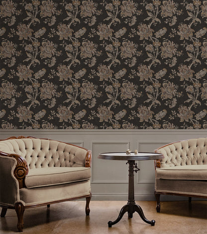 NextWall  Anelda Jacobean Floral Vintage Black   - NW59100