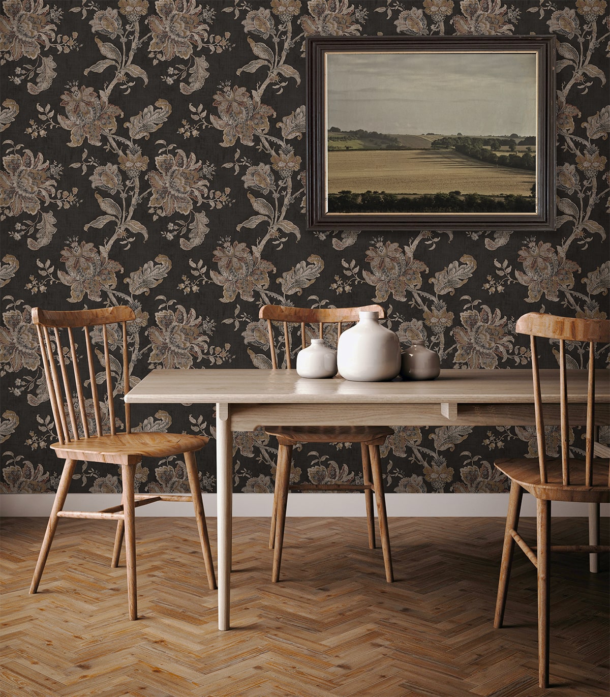 NextWall  Anelda Jacobean Floral Vintage Black   - NW59100