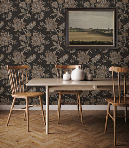 NextWall  Anelda Jacobean Floral Vintage Black   - NW59100
