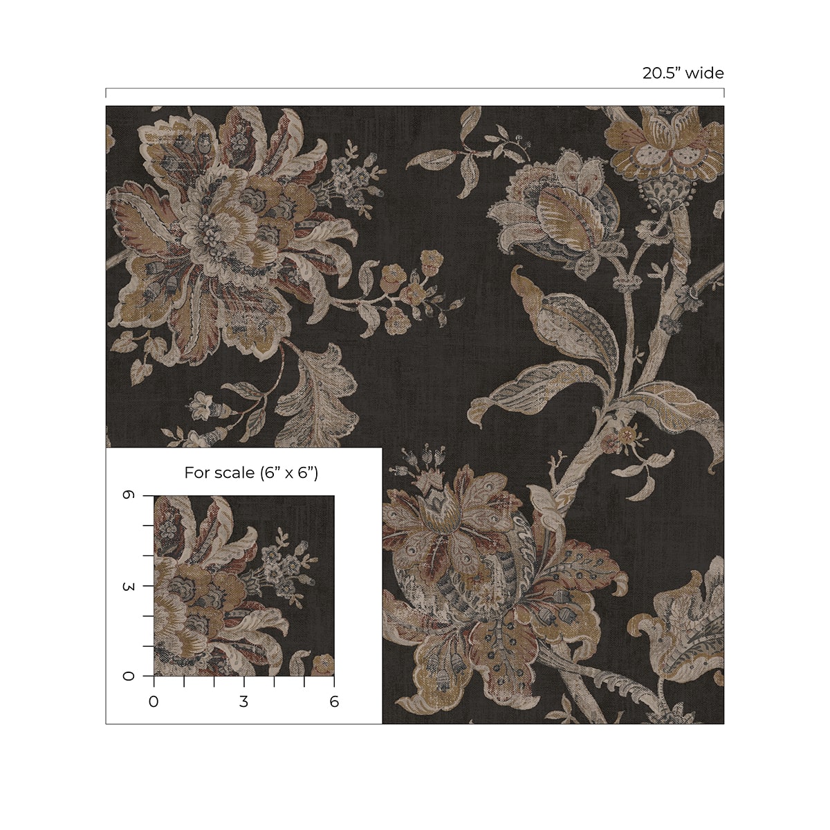 NextWall  Anelda Jacobean Floral Vintage Black   - NW59100
