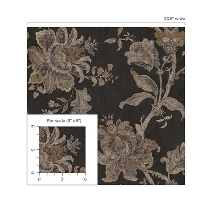 NextWall  Anelda Jacobean Floral Vintage Black   - NW59100