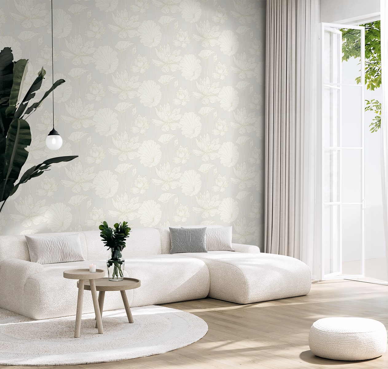 NextWall  Lotus Garden Floral Floral Contemporary Off-White   - NW59700