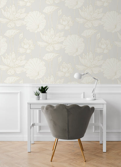 NextWall  Lotus Garden Floral Floral Contemporary Off-White   - NW59700