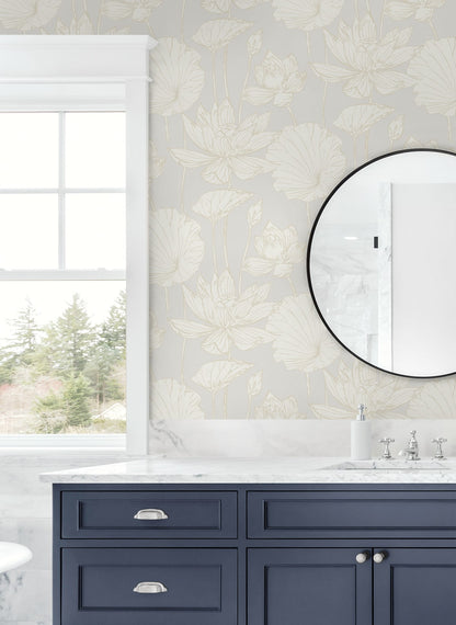 NextWall  Lotus Garden Floral Floral Contemporary Off-White   - NW59700