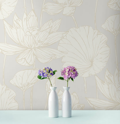 NextWall  Lotus Garden Floral Floral Contemporary Off-White   - NW59700