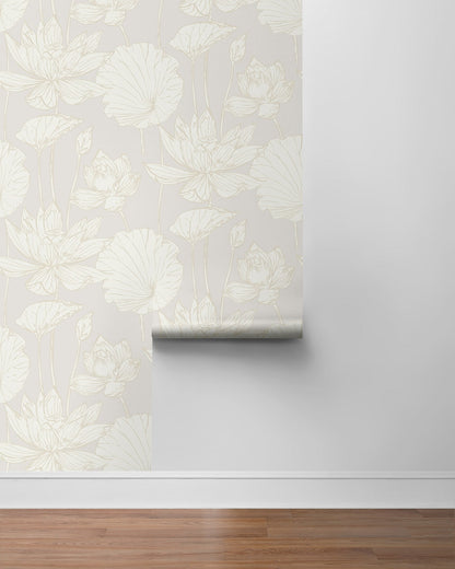 NextWall  Lotus Garden Floral Floral Contemporary Off-White   - NW59700