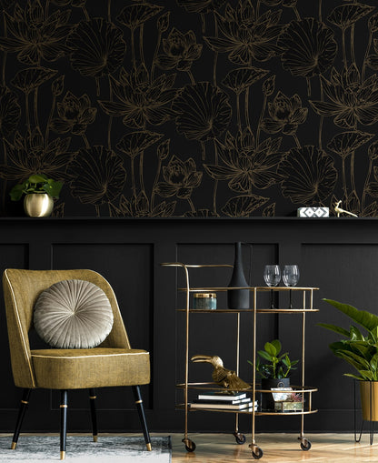NextWall  Lotus Garden Floral Floral Contemporary Black   - NW59710